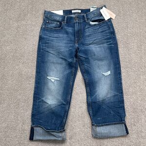 Banana Republic Crop Jeans Women 30P Blue Boyfriend Distressed Stretch Denim New